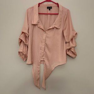 OLM Button Down Womens Blouse Size Small Maude Peach Balloon Sleeves